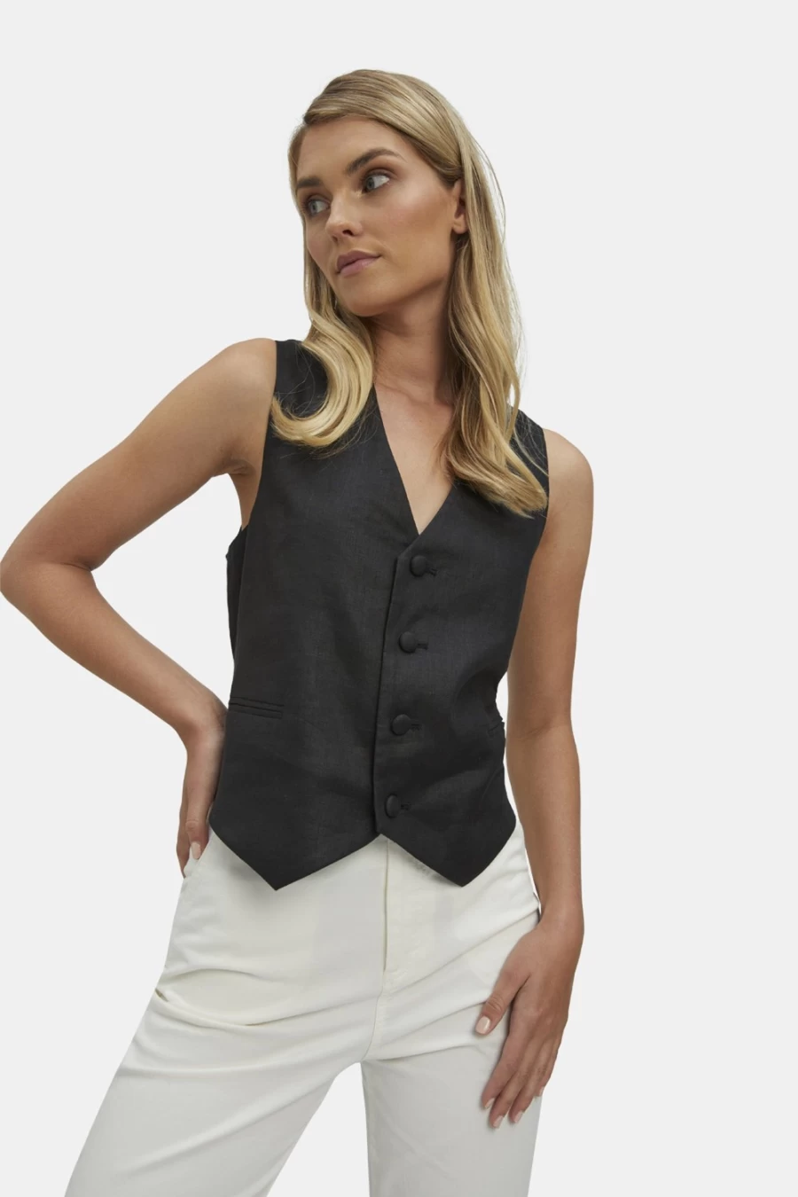 Bardot Women's Black Iris Linen Vest - Lightweight Summer Layering Top