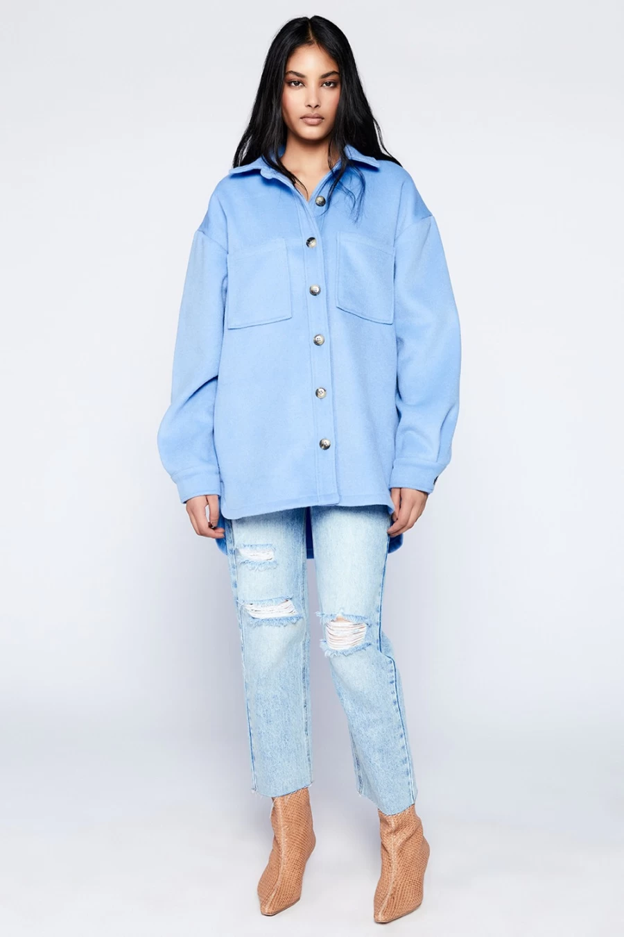 Bardot Women's Talia Cornflower Overshirt | Lightweight Layering Shirt Jacket
