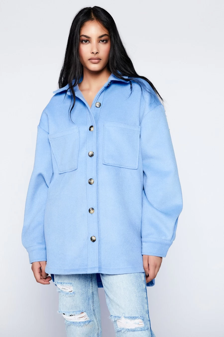 Bardot Women's Talia Cornflower Overshirt | Lightweight Layering Shirt Jacket