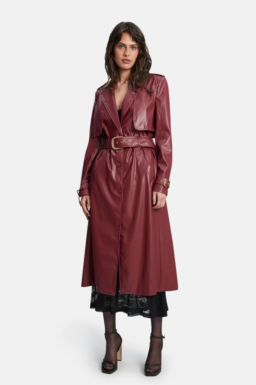 Bardot Women's Burgundy Vegan Leather Trench Coat