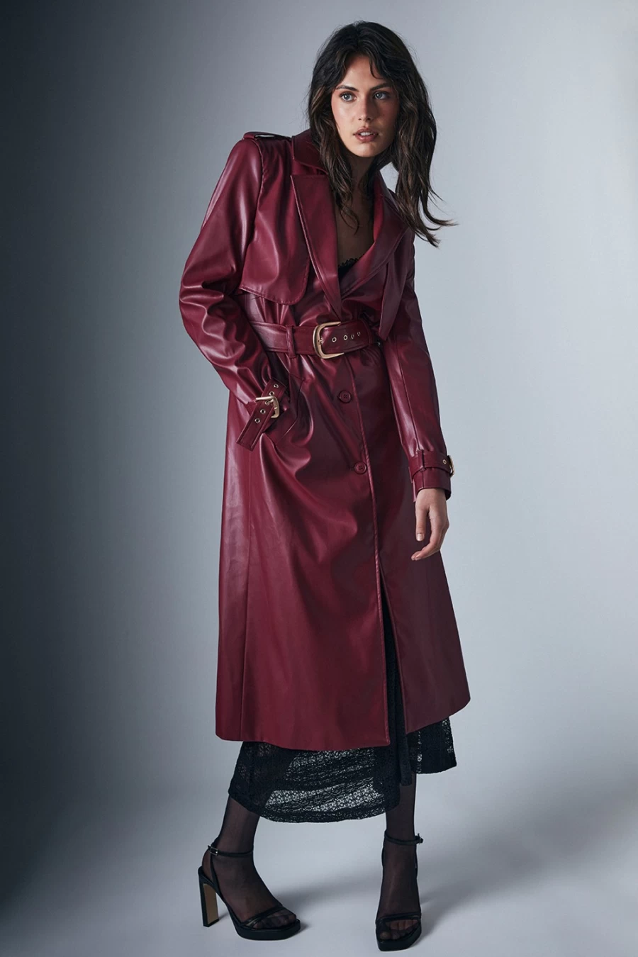 Bardot Women's Burgundy Vegan Leather Trench Coat