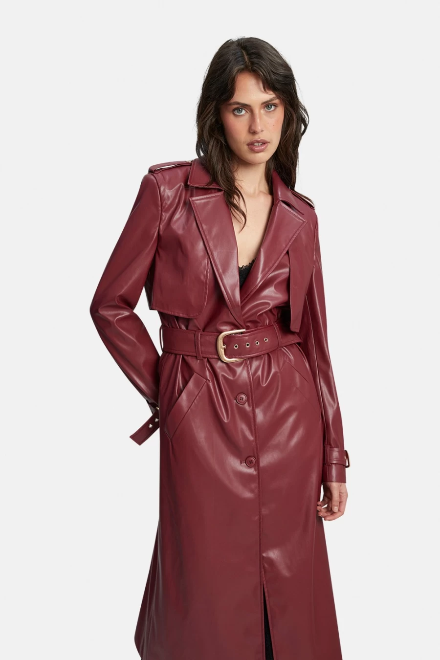 Bardot Women's Burgundy Vegan Leather Trench Coat