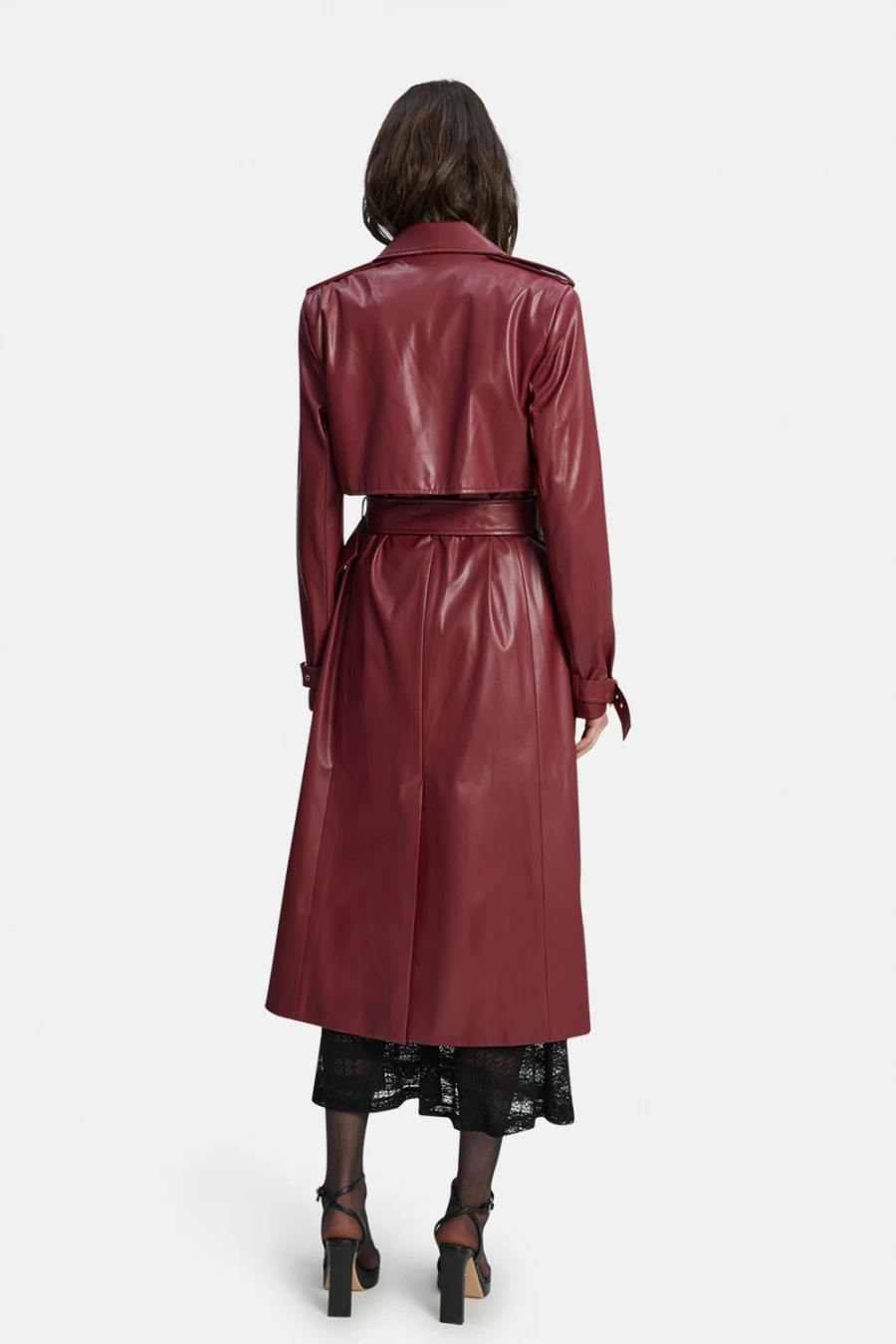 Bardot Women's Burgundy Vegan Leather Trench Coat