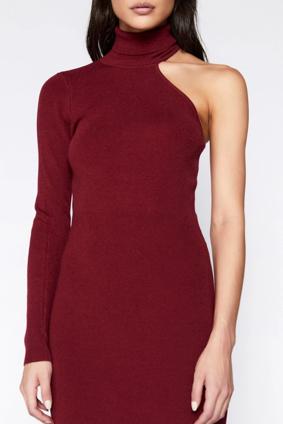 Bardot Women's Burgundy Asymmetric Sleeve Knit Dress