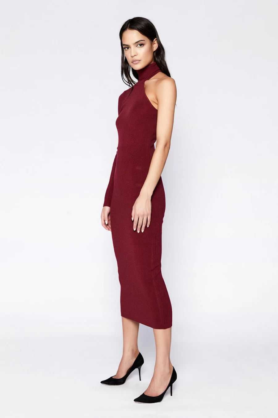 Bardot Women's Burgundy Asymmetric Sleeve Knit Dress