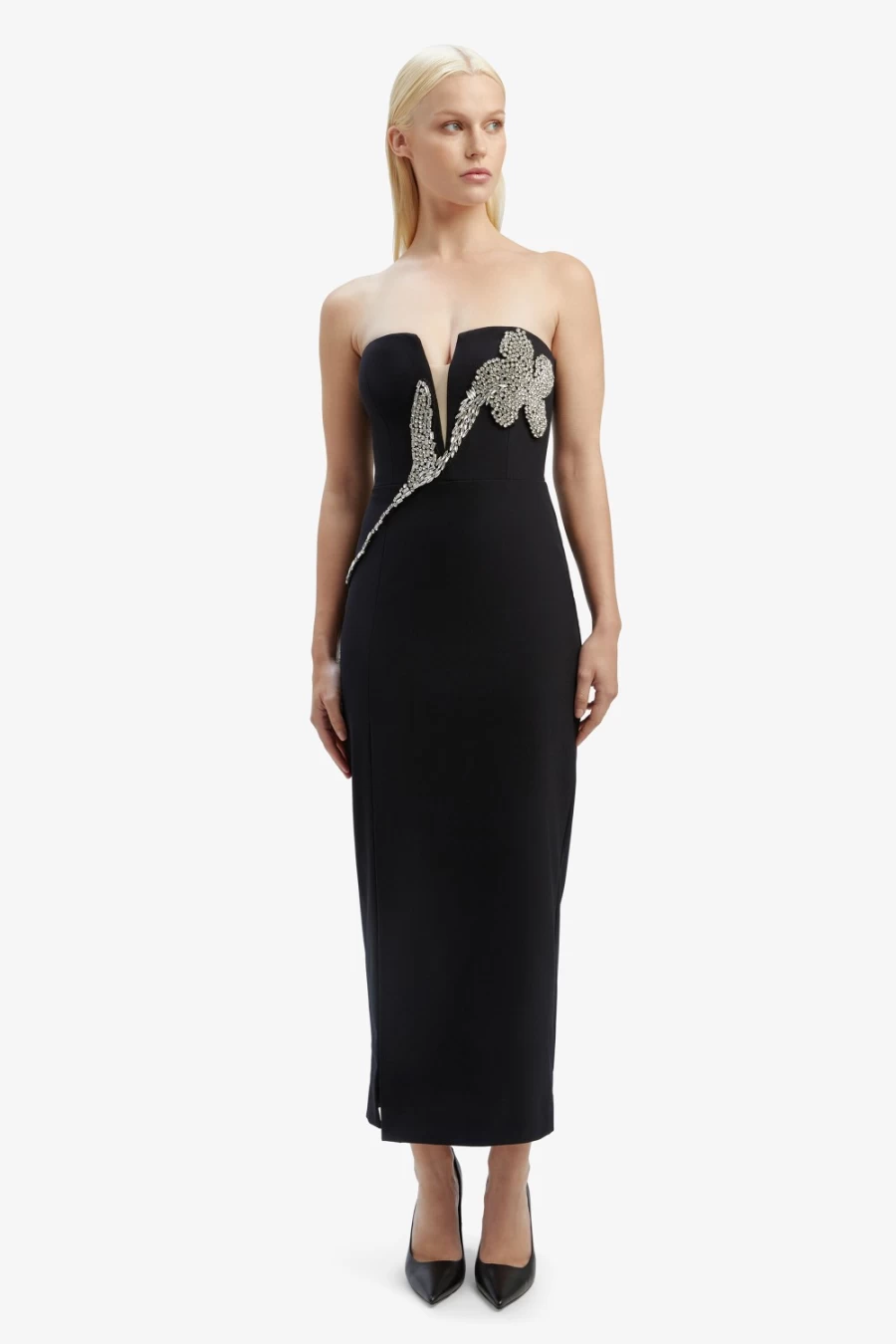 Bardot Women's Black Ambiance Midi Dress - Elegant Knee-Length Evening Gown