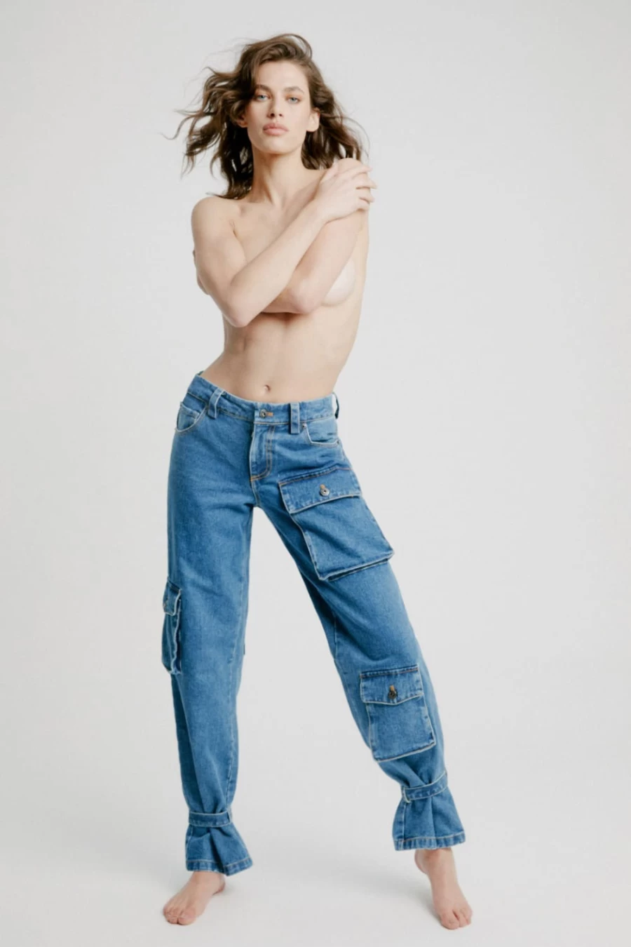 Bardot Women's Vintage Denim Cargo Pants - Stylish & Comfortable High-Waisted Trousers