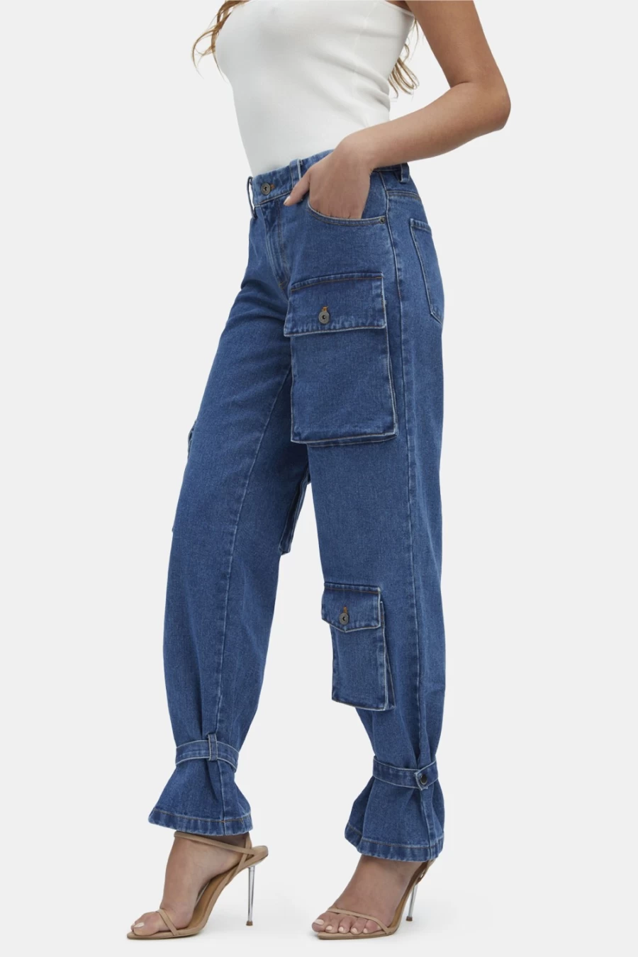 Bardot Women's Vintage Denim Cargo Pants - Stylish & Comfortable High-Waisted Trousers