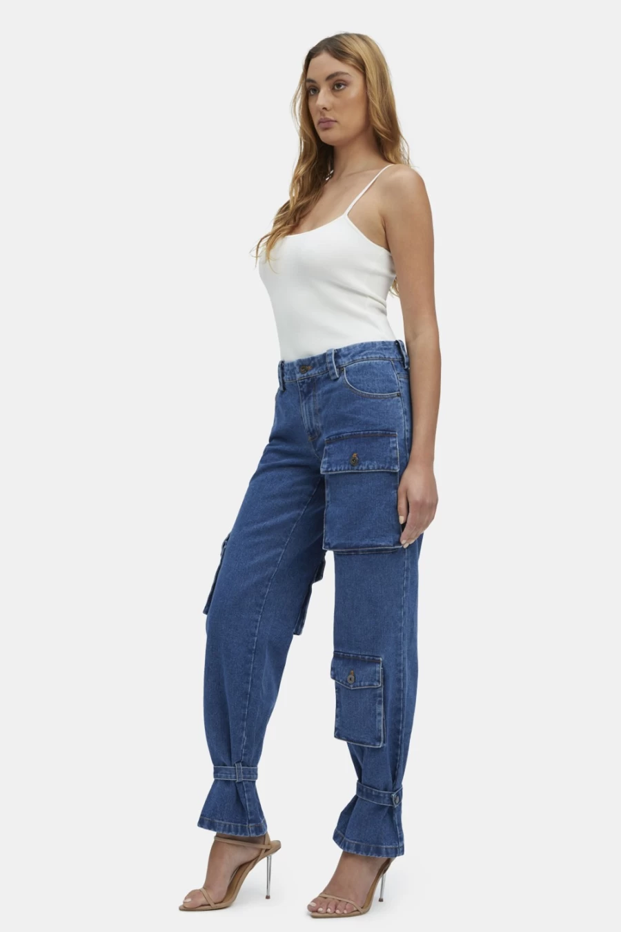 Bardot Women's Vintage Denim Cargo Pants - Stylish & Comfortable High-Waisted Trousers