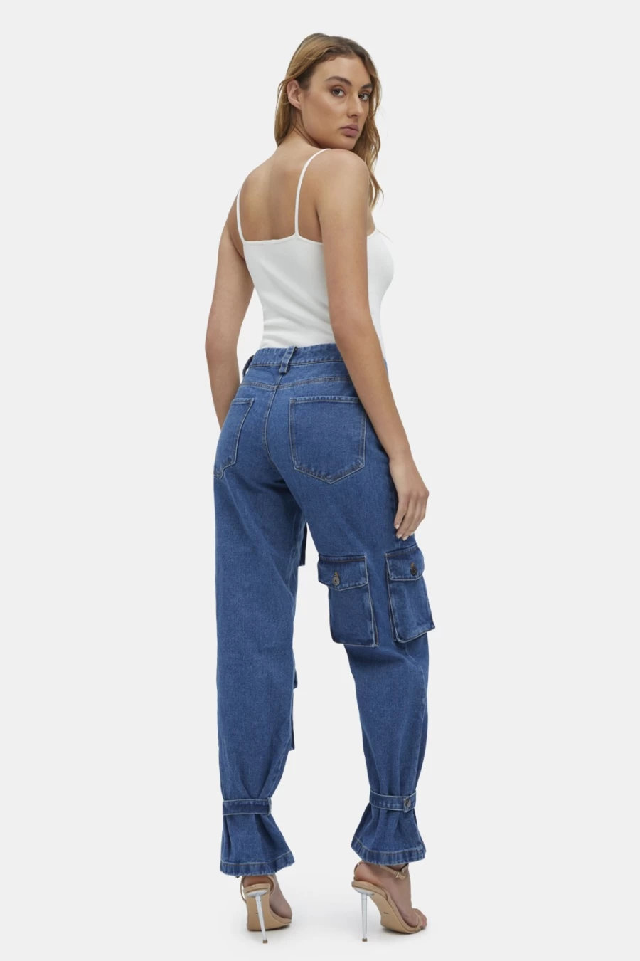 Bardot Women's Vintage Denim Cargo Pants - Stylish & Comfortable High-Waisted Trousers
