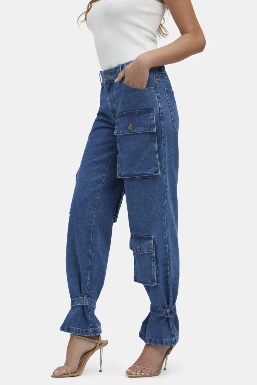 Bardot Women's Vintage Denim Cargo Pants - Stylish & Comfortable High-Waisted Trousers
