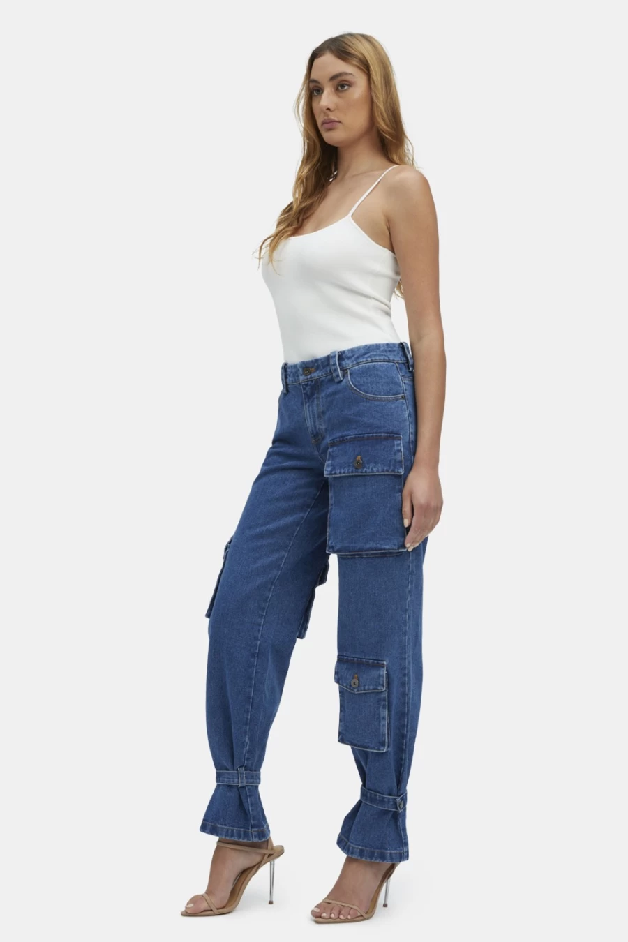 Bardot Women's Vintage Denim Cargo Pants - Stylish & Comfortable High-Waisted Trousers