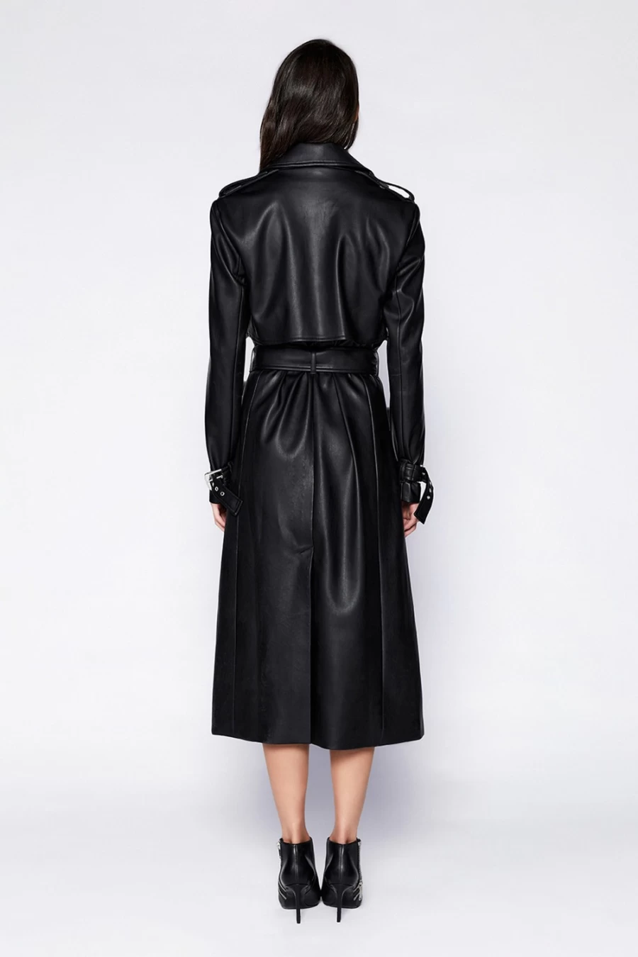 Bardot Women's Black Vegan Leather Trench Coat – Stylish Cruelty-Free Outerwear