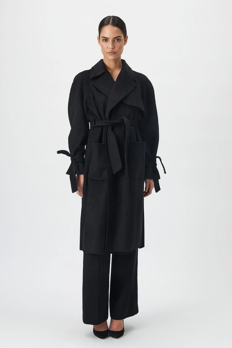 Bardot Women's Black Wool-Rich Oversized Trench Coat