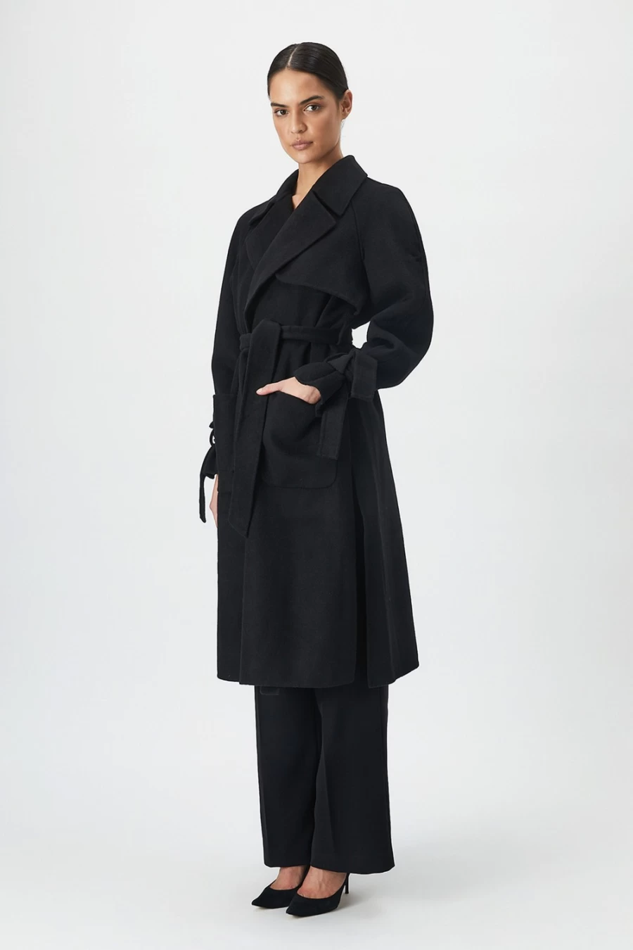 Bardot Women's Black Wool-Rich Oversized Trench Coat