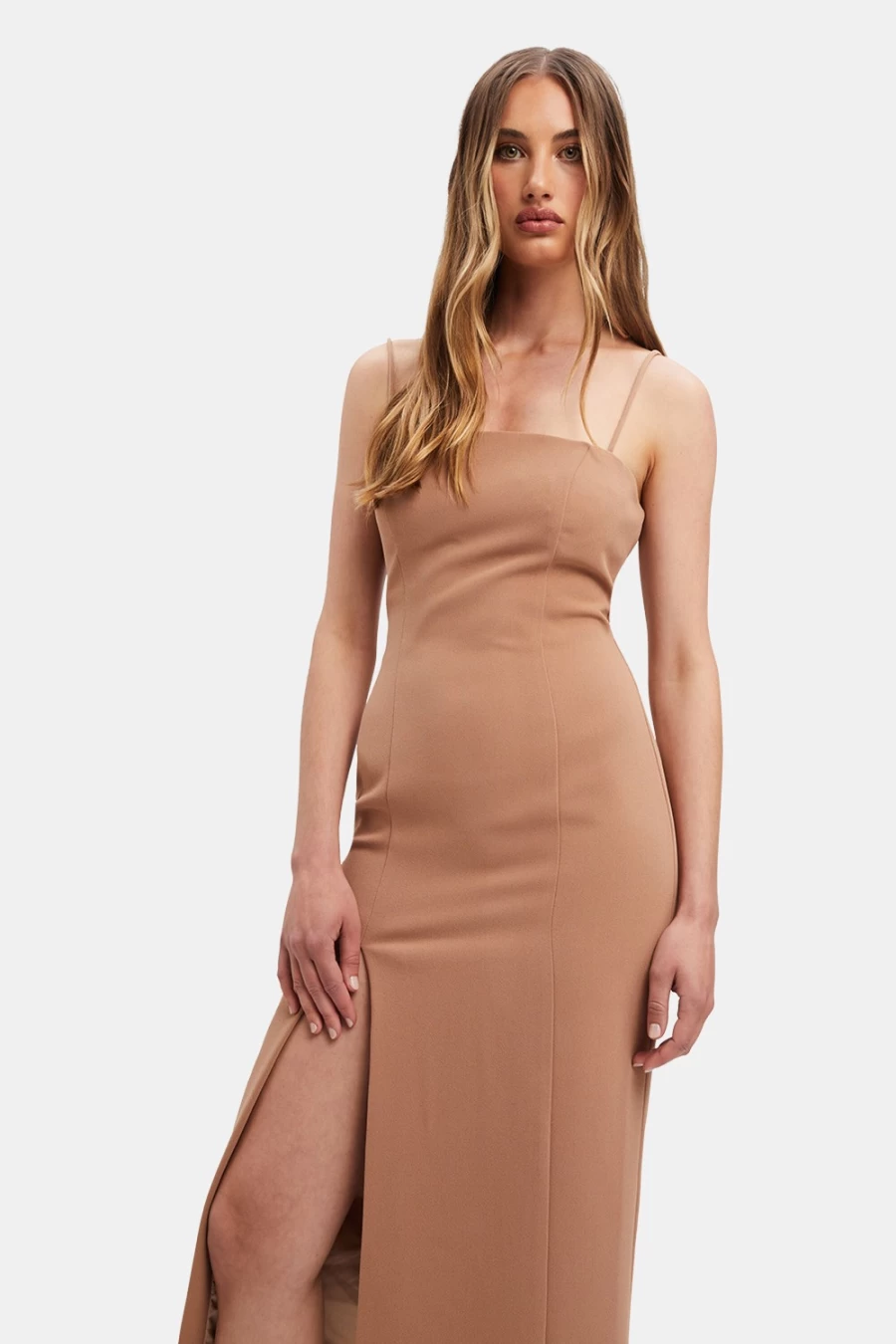 Bardot Women's Tan Mercer Midi Dress - Elegant Knee-Length Style