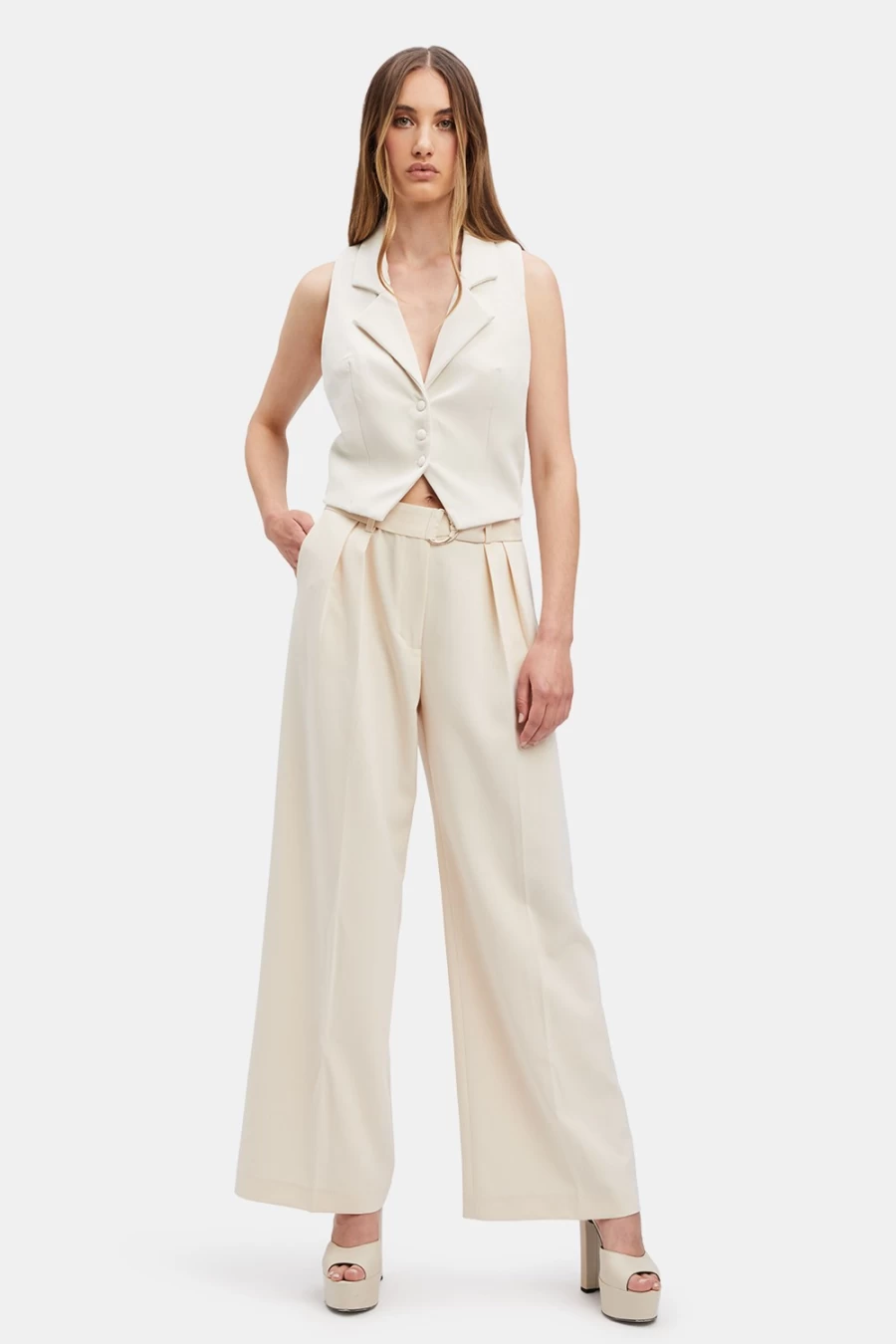 Bardot Women's Beige Rumour Pin Tuck Pants