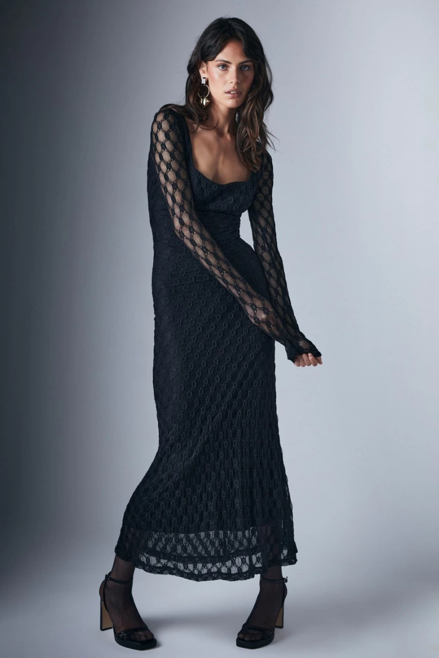 Bardot Women's Black Lace Midi Dress - Elegant Adoni Style
