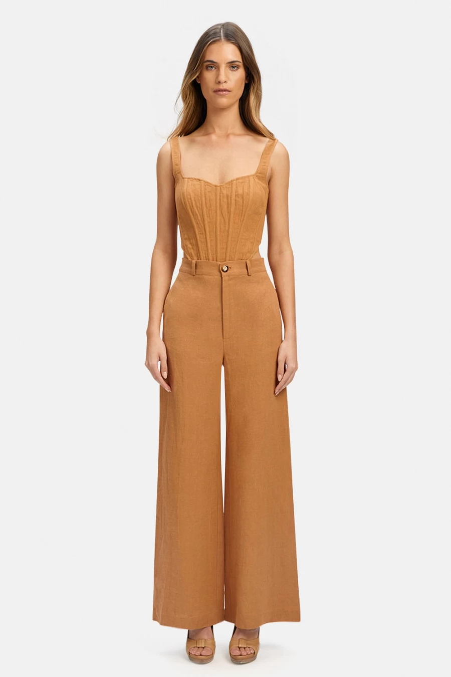 Bardot Women's Enya Linen Pant in Camel - Comfortable & Stylish Linen Trousers