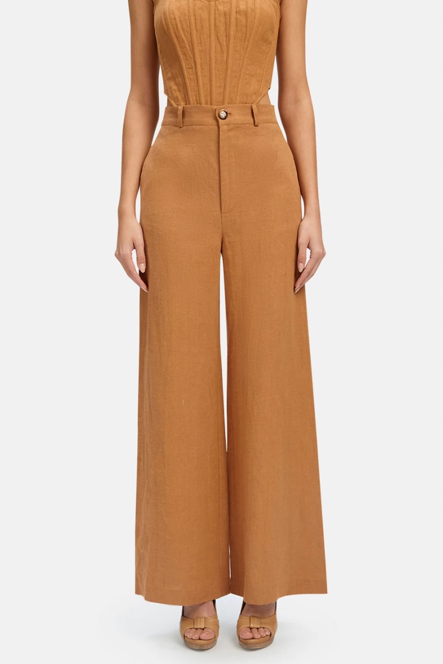 Bardot Women's Enya Linen Pant in Camel - Comfortable & Stylish Linen Trousers