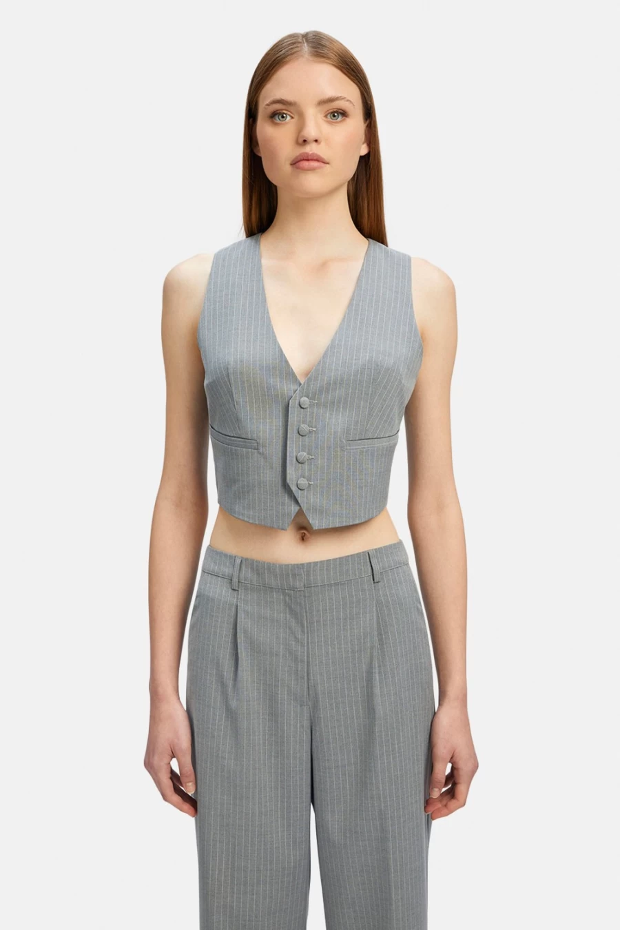 Bardot Women's Grey Stripe Callista Pin Stripe Vest - Stylish Sleeveless Waistcoat