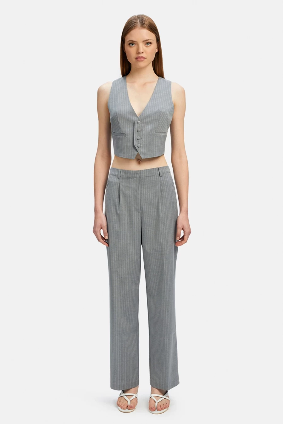 Bardot Women's Grey Stripe Callista Pin Stripe Vest - Stylish Sleeveless Waistcoat