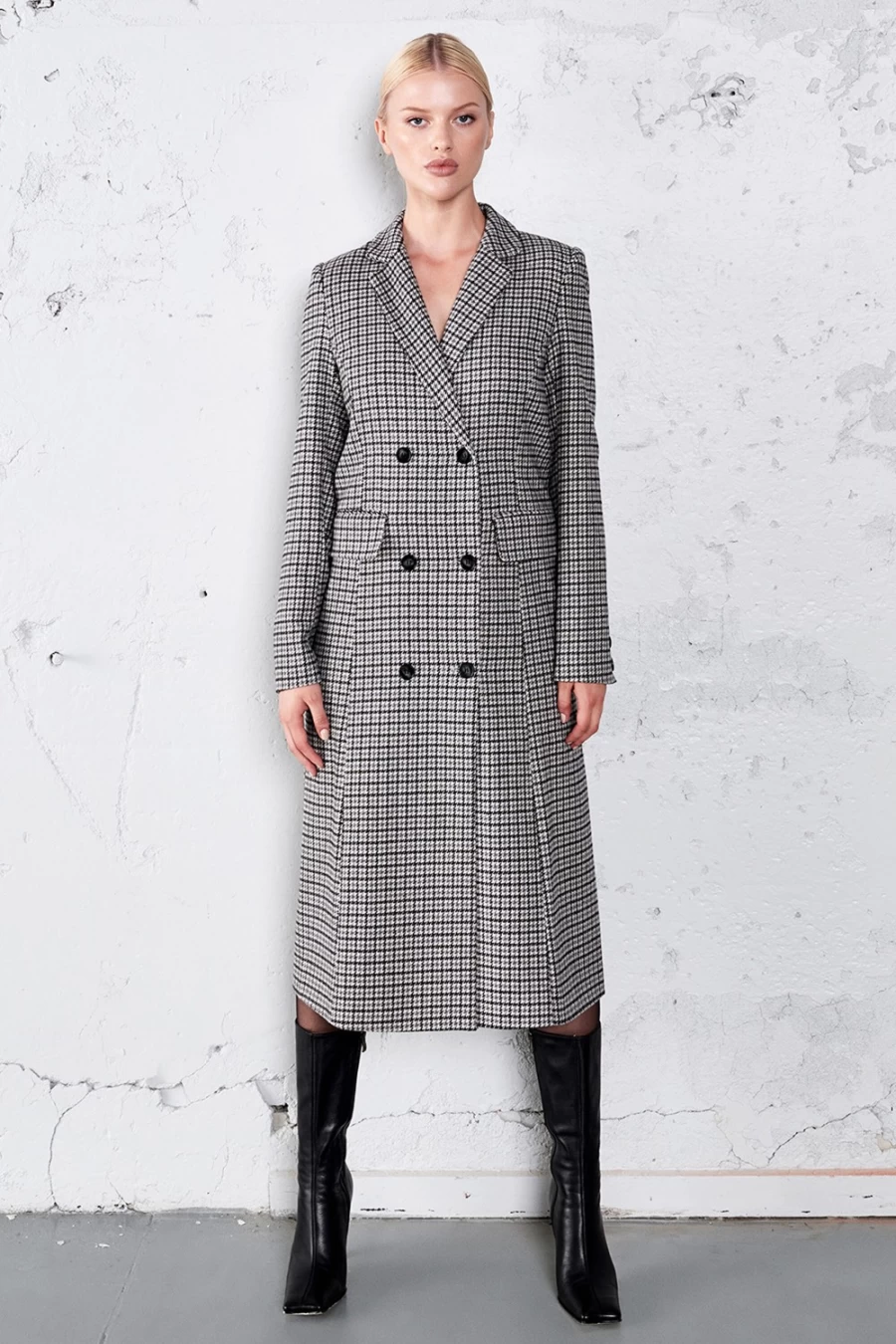 Bardot Women's Grey Check Classic Coat | Timeless Trench Coat for Women