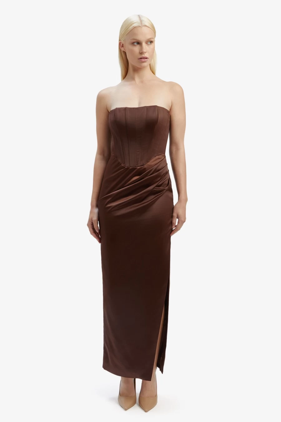 Bardot Women's Chocolate Satin Everlasting Midi Dress