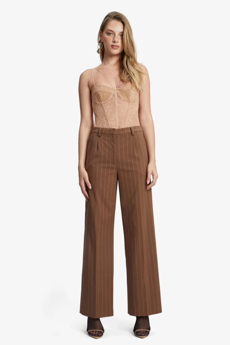 Bardot Women's Pin Stripe Straight Leg Pants in Chestnut