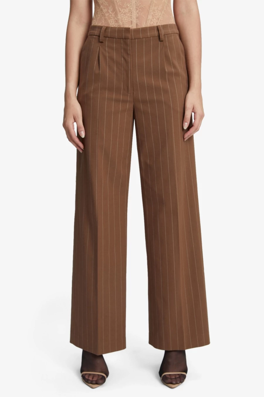 Bardot Women's Pin Stripe Straight Leg Pants in Chestnut