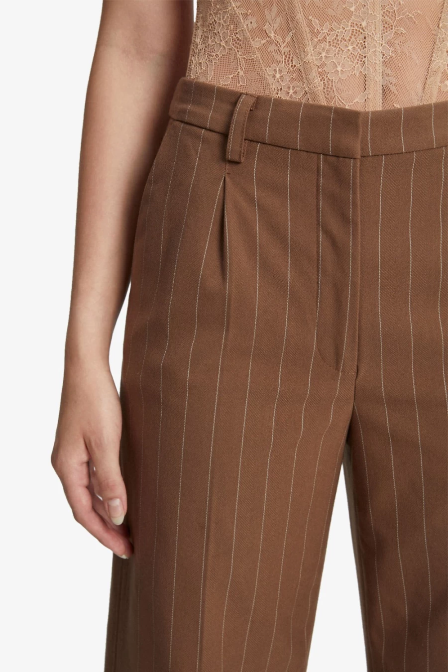 Bardot Women's Pin Stripe Straight Leg Pants in Chestnut