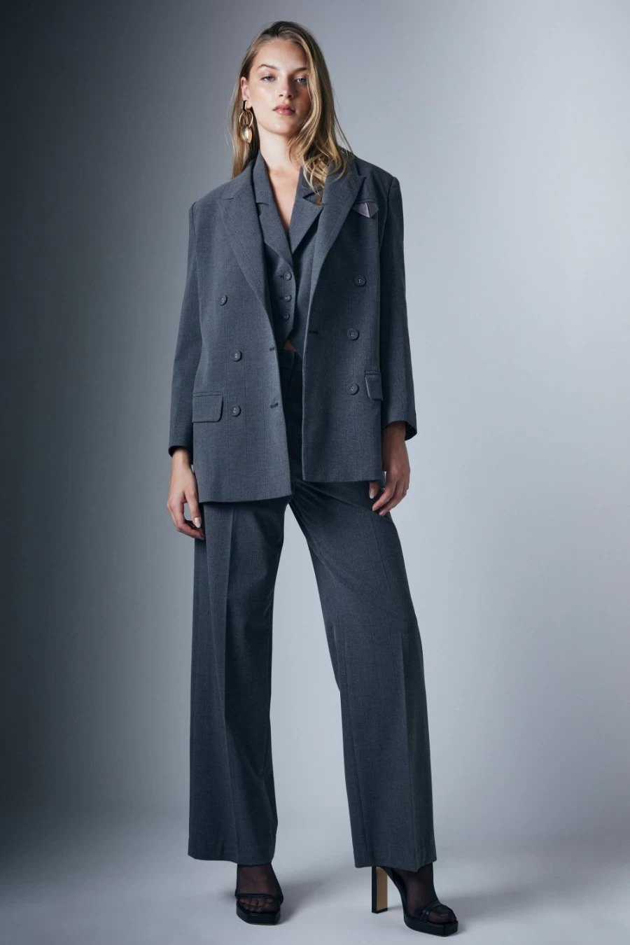 Bardot Women's Grey Stripe Pin Stripe Classic Blazer