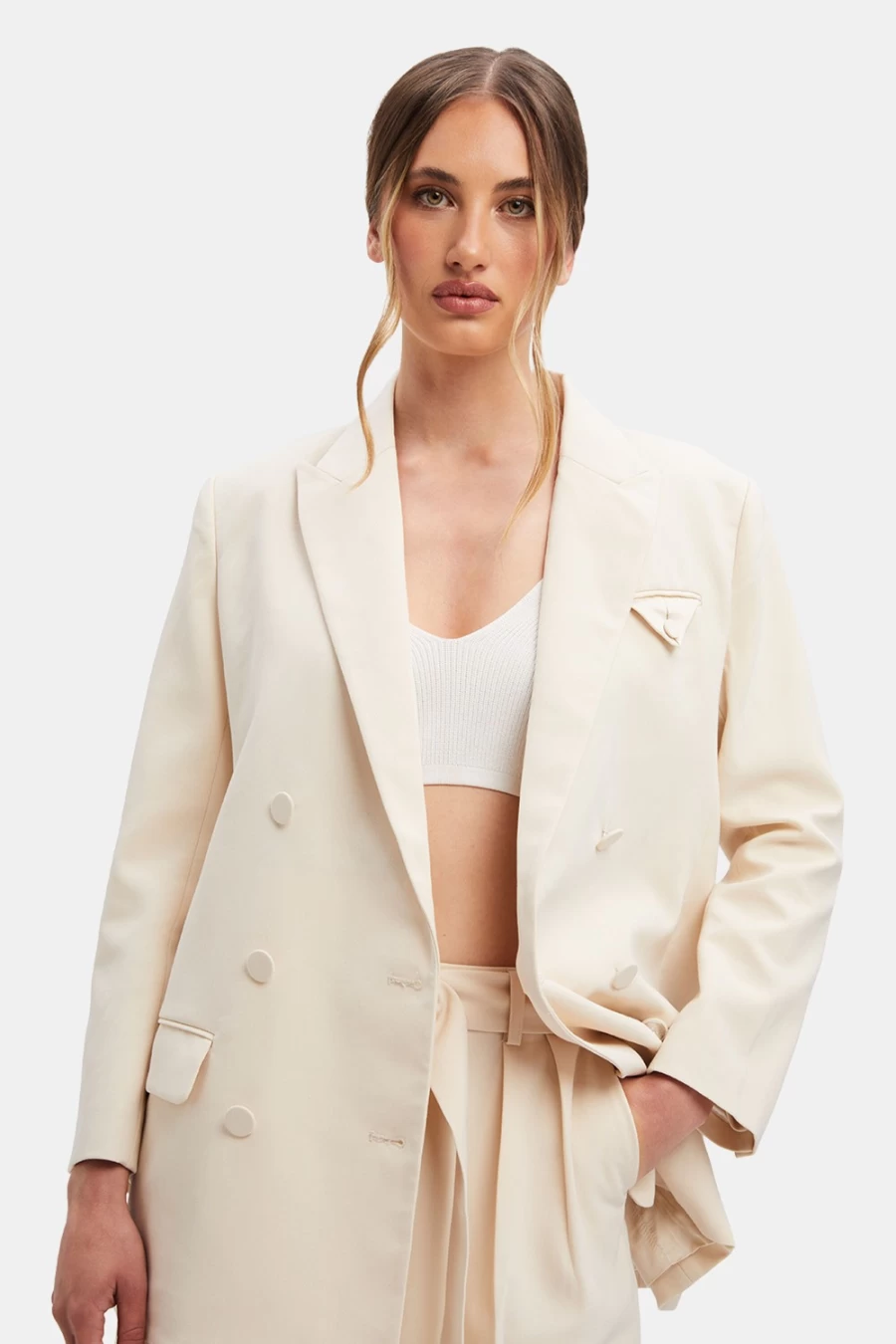 Bardot Women's Beige Sloane Classic Blazer - Timeless Tailored Jacket for Office & Formal Wear