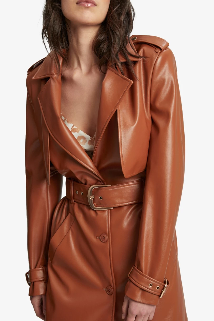 Bardot Women's Tan Vegan Leather Trench Coat – Sustainable Fashion Outerwear