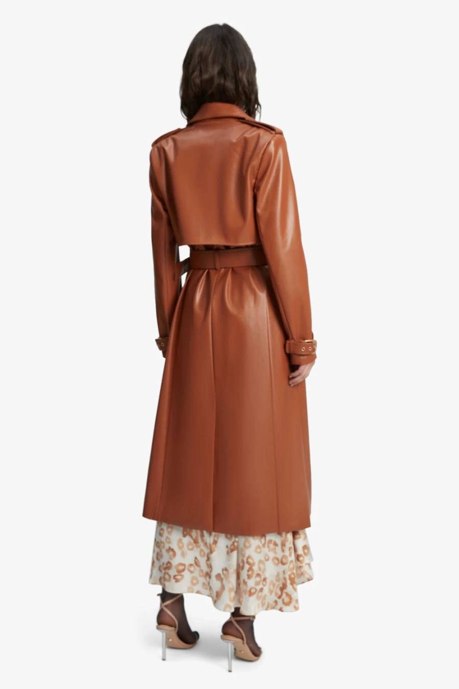 Bardot Women's Tan Vegan Leather Trench Coat – Sustainable Fashion Outerwear