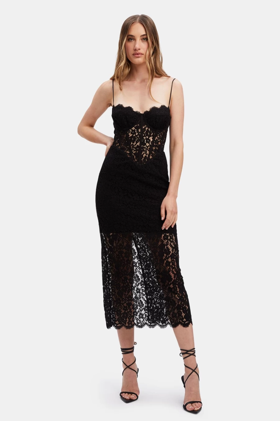 Bardot Women's Black Olina Corset Midi Dress - Elegant Tapered Waist Style