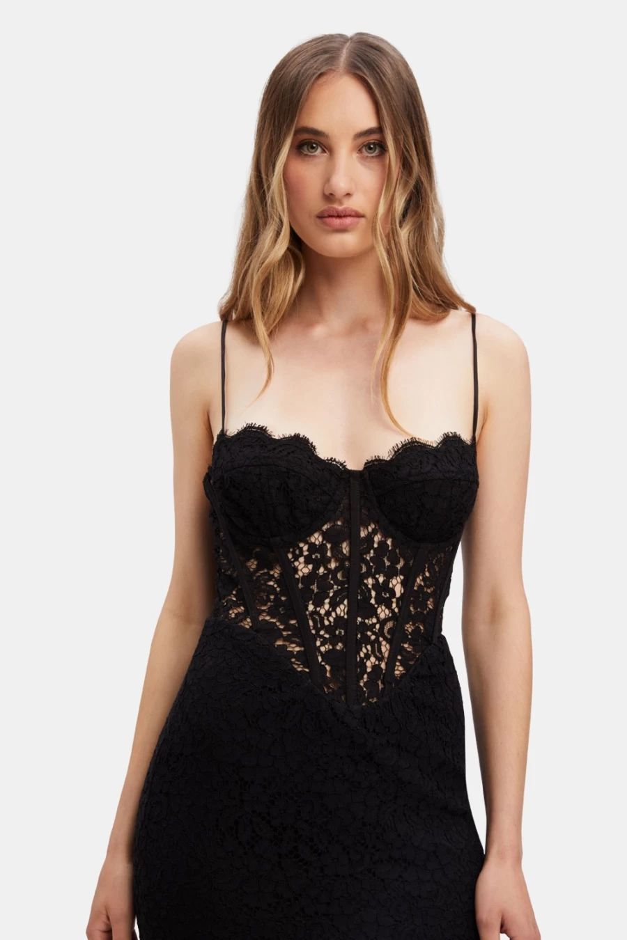 Bardot Women's Black Olina Corset Midi Dress - Elegant Tapered Waist Style