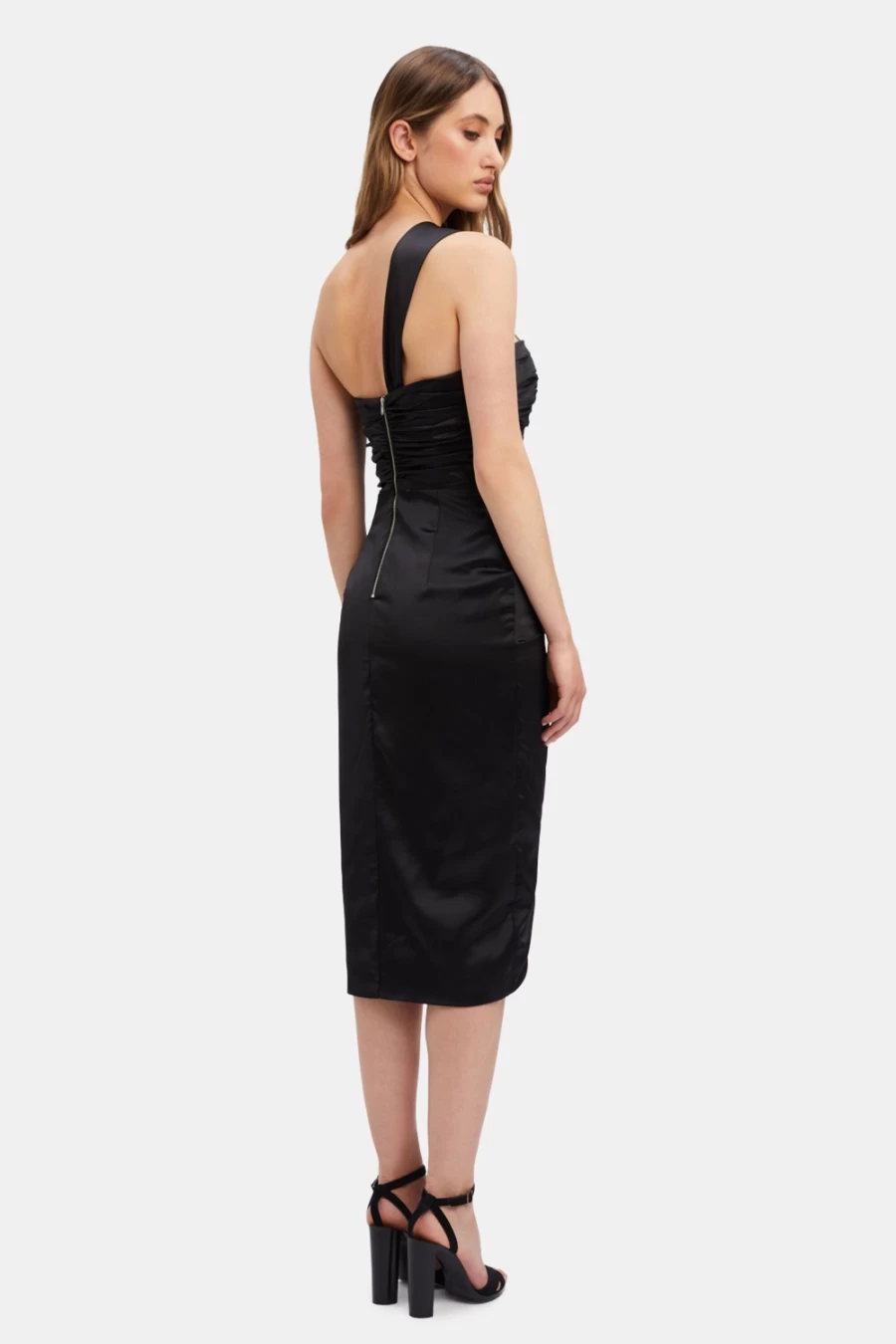 Bardot Women's Black Veda Drape Midi Dress - Elegant Knee-Length Dress