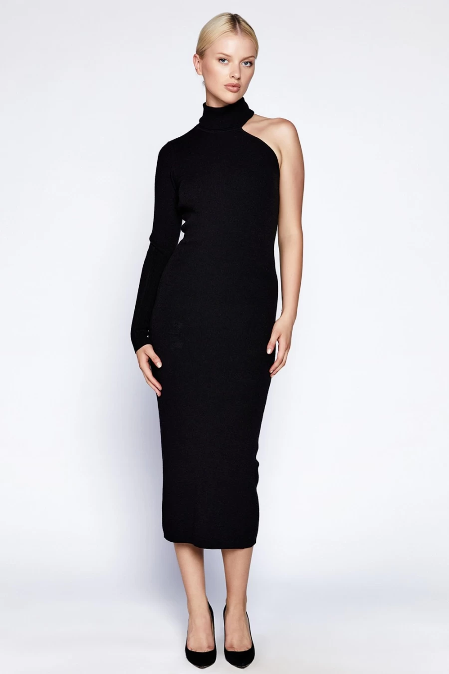 Bardot Women's Black Asymmetric Sleeve Knit Dress