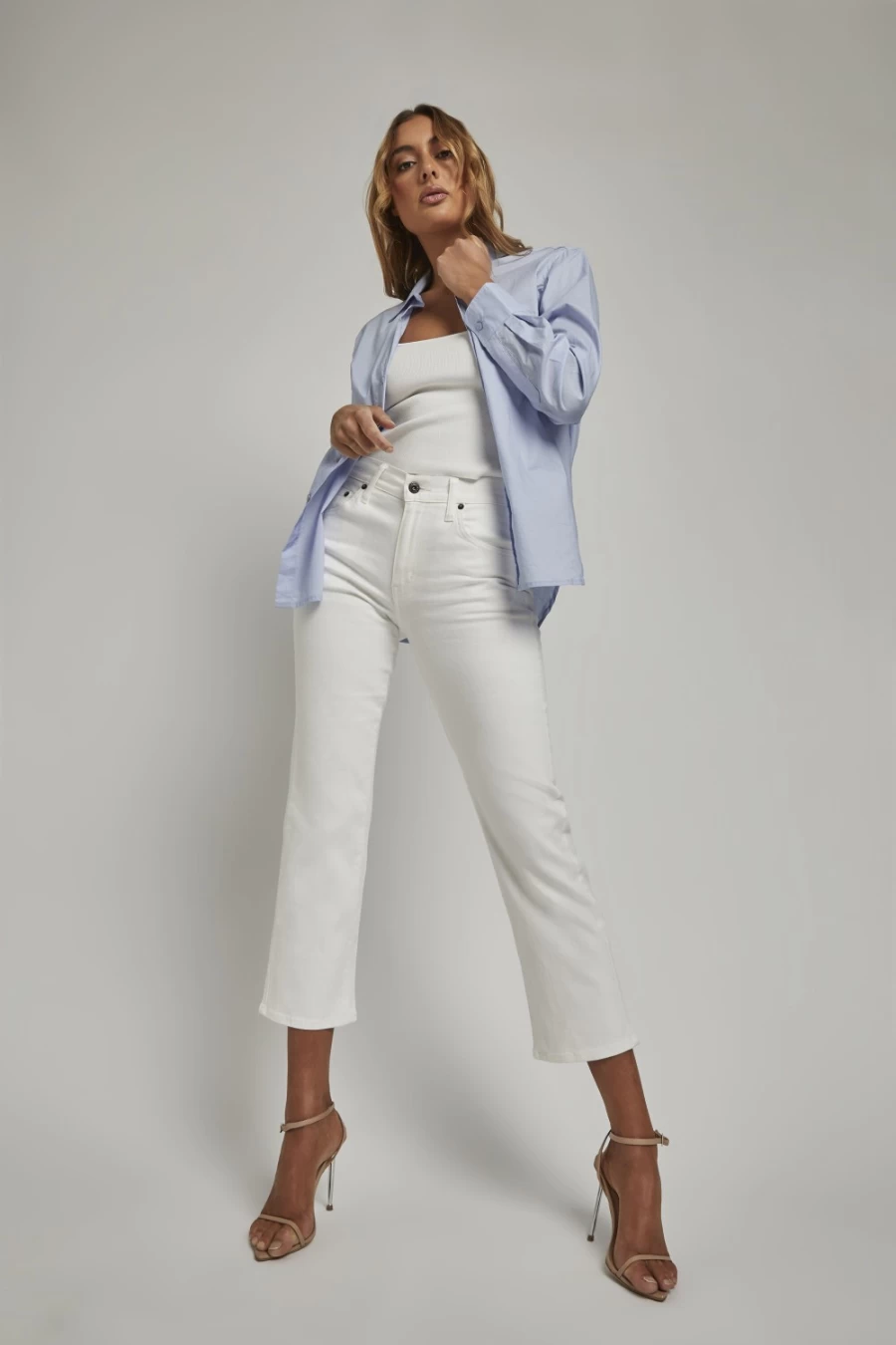 Bardot Women's Ciara Straight Leg Jeans in Orchid White - High Waisted Denim Pants