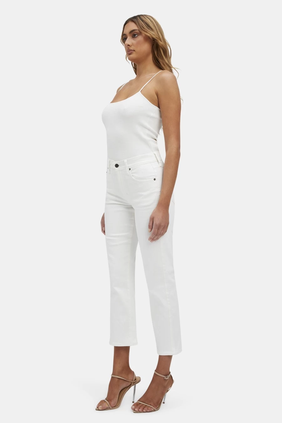 Bardot Women's Ciara Straight Leg Jeans in Orchid White - High Waisted Denim Pants