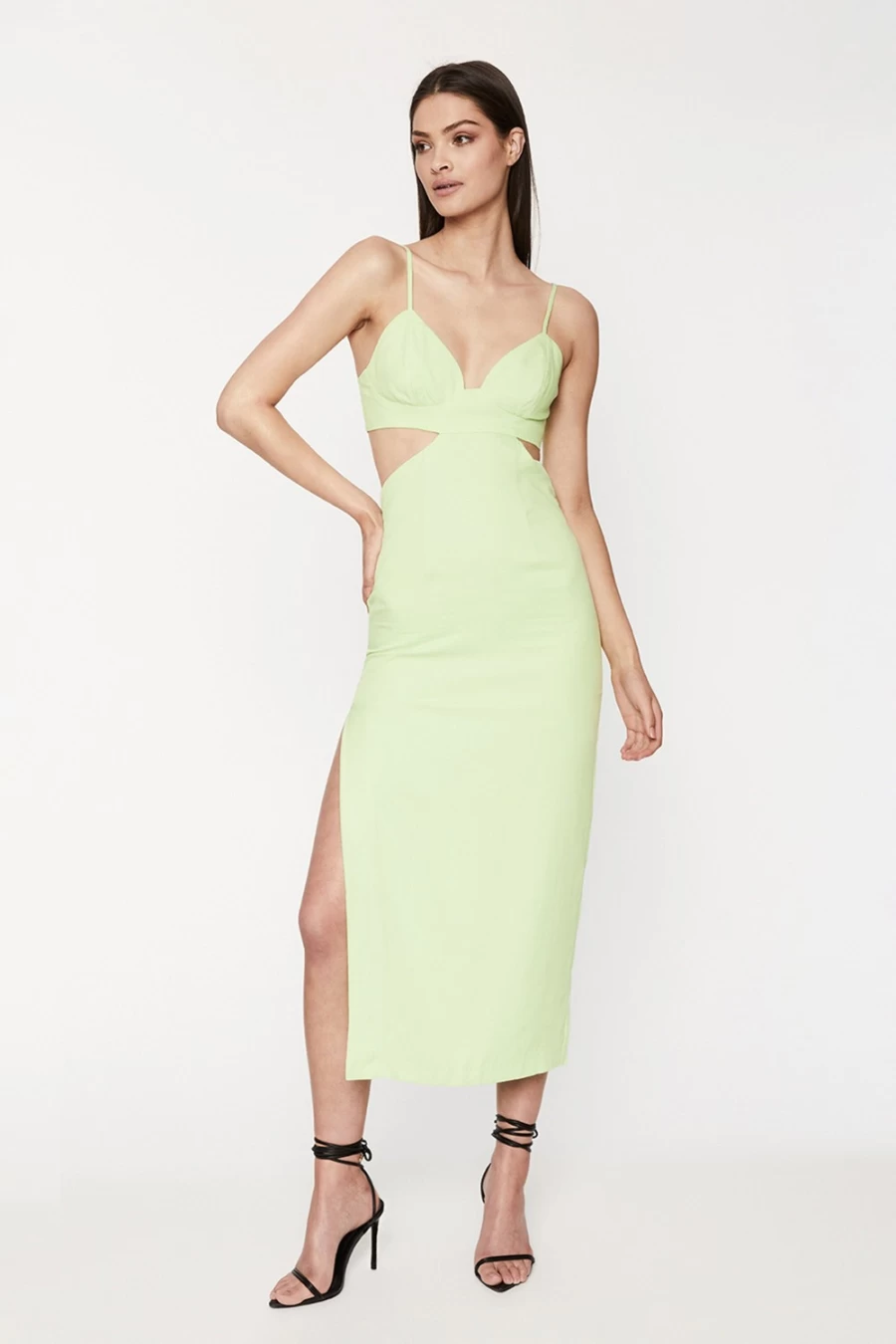 Bardot Women's Lime Cut Out Slit Midi Dress