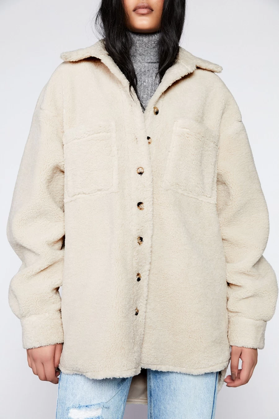 Bardot Women's Oatmeal Marcella Teddy Shacket - Cozy Oversized Jacket