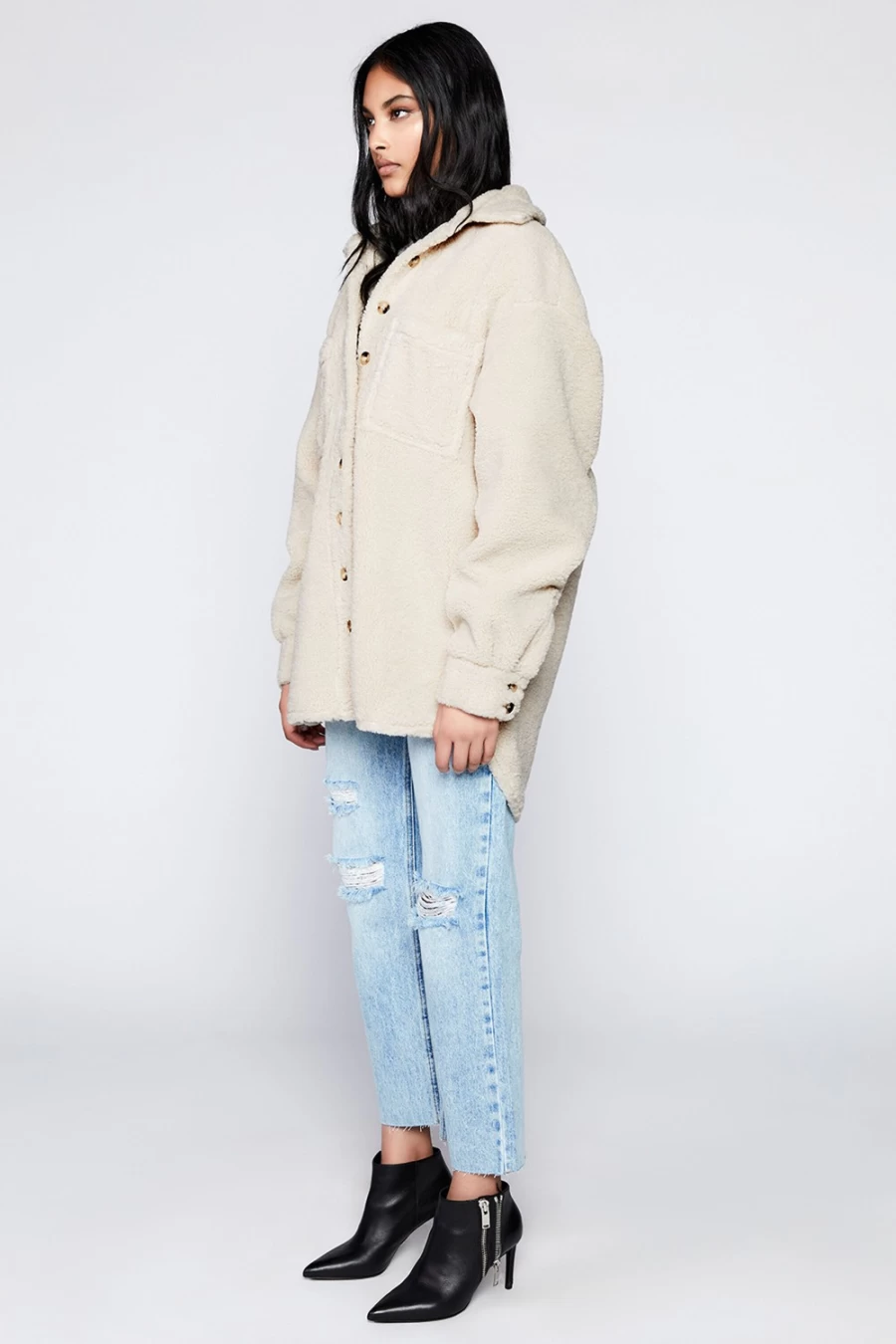 Bardot Women's Oatmeal Marcella Teddy Shacket - Cozy Oversized Jacket
