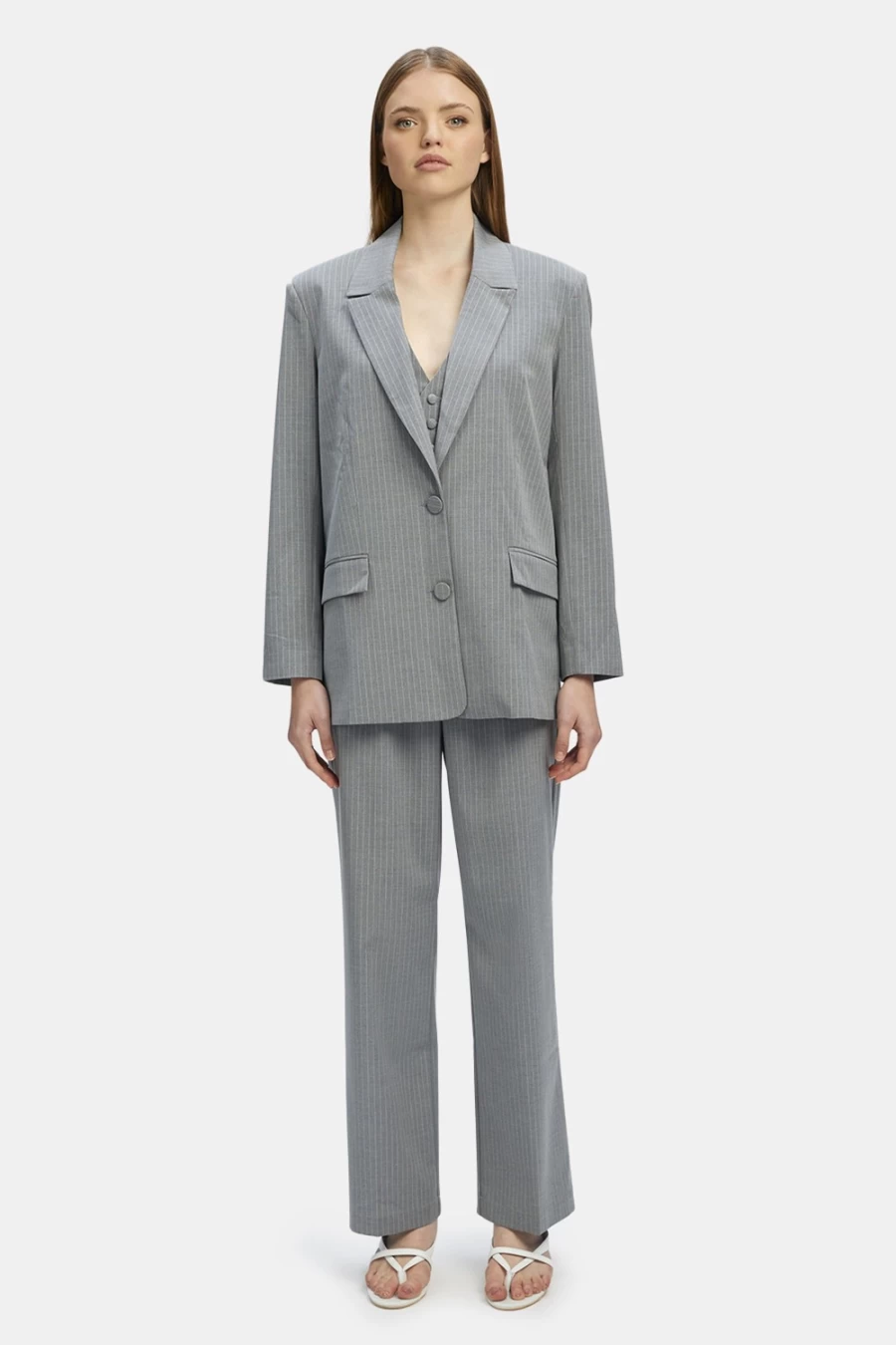 Bardot Women's Grey Stripe Pin Stripe Blazer