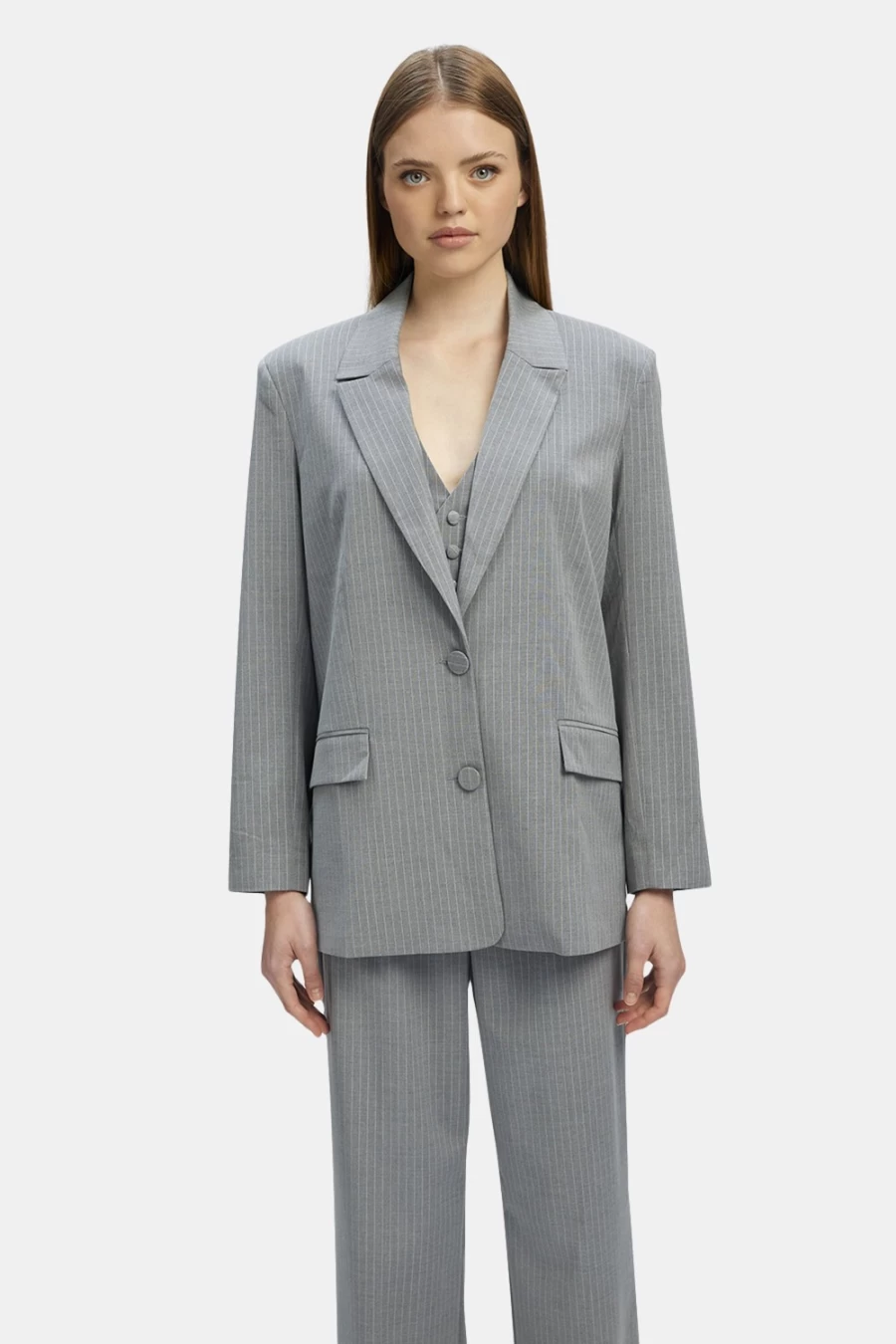 Bardot Women's Grey Stripe Pin Stripe Blazer