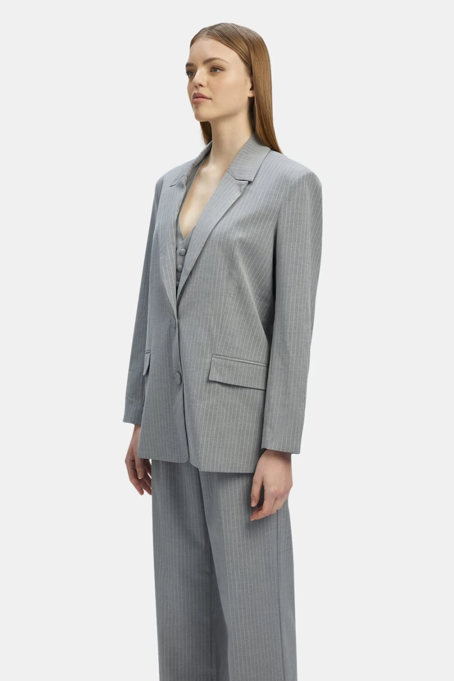 Bardot Women's Grey Stripe Pin Stripe Blazer
