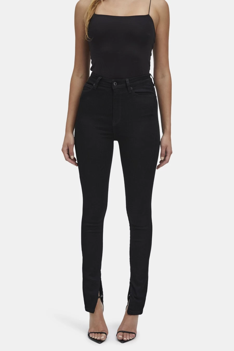 Bardot Women's Black Split Hem Jeans - High Waist Distressed Denim Pants
