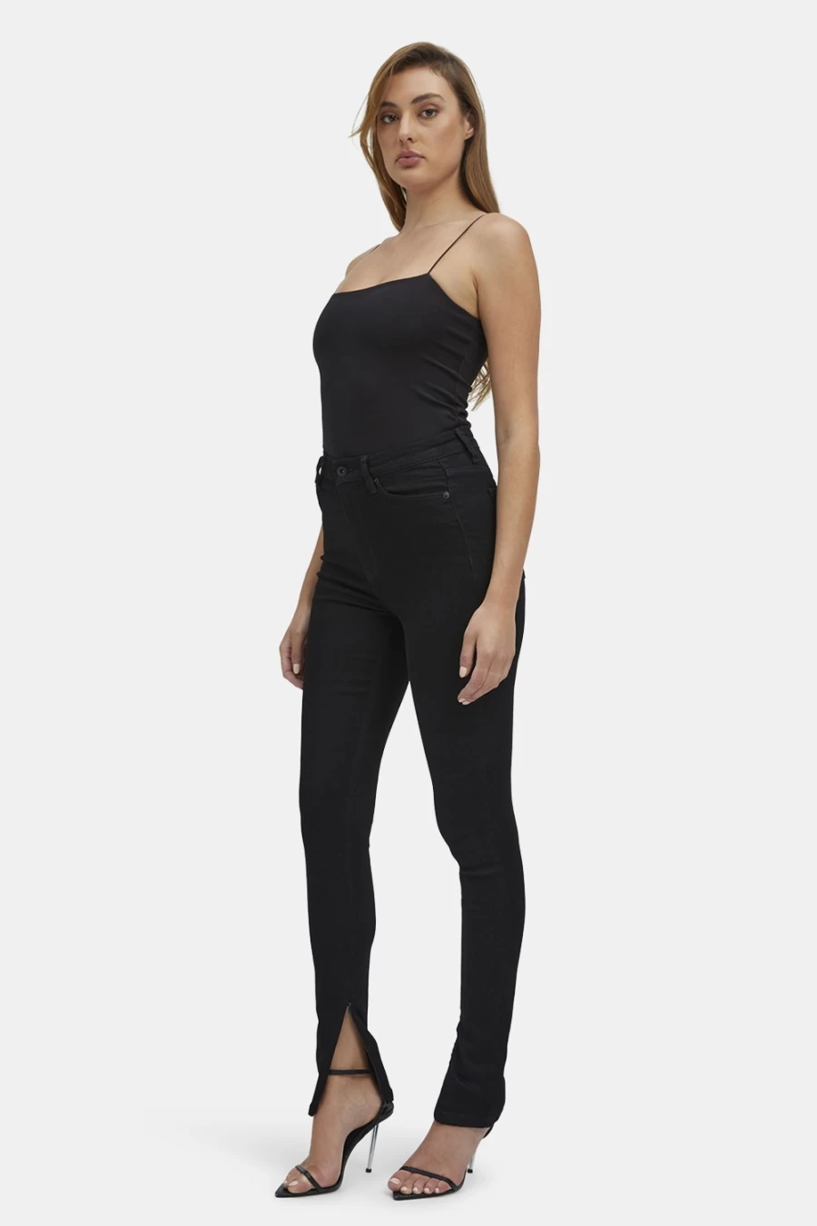 Bardot Women's Black Split Hem Jeans - High Waist Distressed Denim Pants