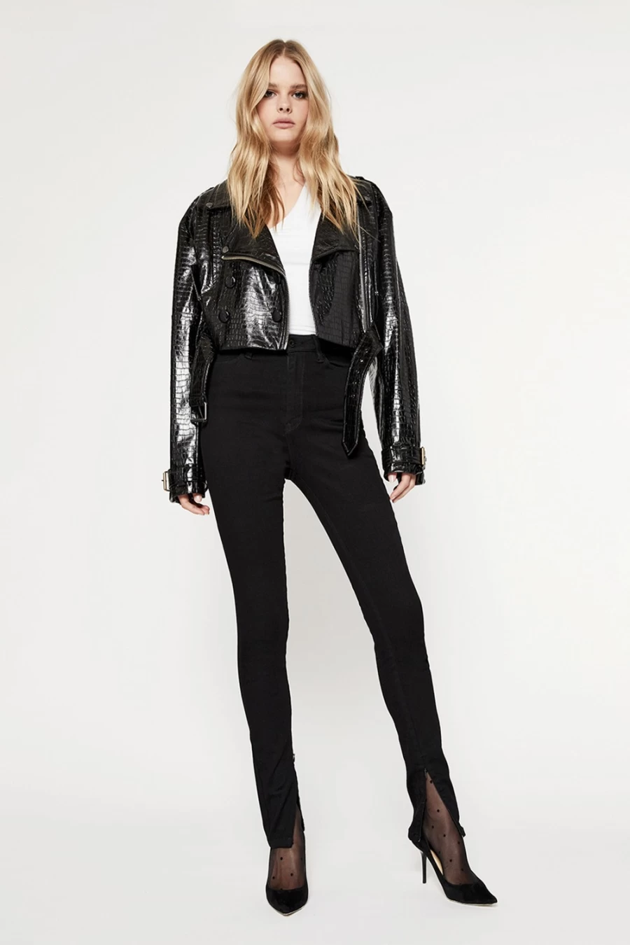 Bardot Women's Black Split Hem Jeans - High Waist Distressed Denim Pants